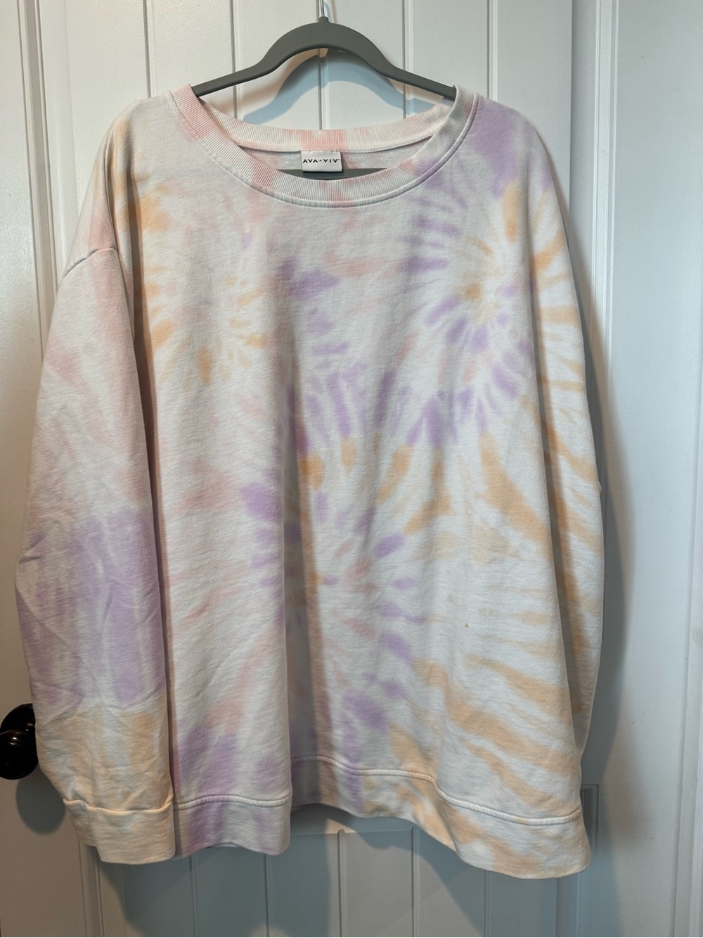 Ava & Viv Pastel Tie-Dye Pullover Sweatshirt - Lavender & Peach